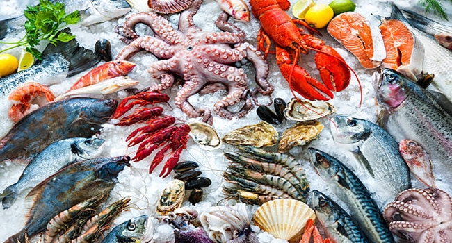 Seafood on ice at the fish market