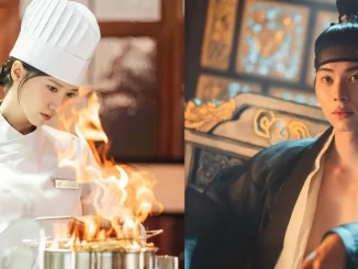 Cena de cozinha e de um personagem do reino Joseon, representando a fusão entre gastronomia e cultura histórica em uma narrativa visual de 'Bon Appétit' com temática de viagem ao reino Joseon.