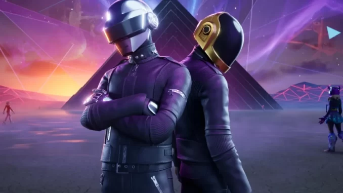 daft-punk-estreia-no-fortnite Personagens do Fortnite com visual inspirado na experiência do Daft Punk, marcando estreia no jogo e descartando retorno aos palcos.