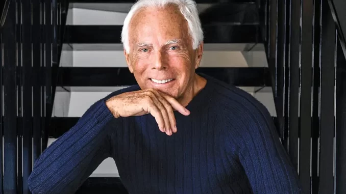 giorgio-armani-testamento-venda-grife-luxo Giorgio Armani, icônico estilista de moda de luxo, em foto moderna, representando seu testamento que orienta a venda gradual da sua grife de luxo.