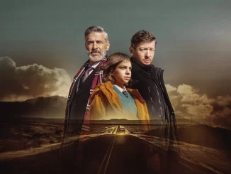 Minissérie argentina 'As Maldições' chega à Netflix e divide opiniões, com cena sombria de personagens em cenário desolado ao pôr do sol.