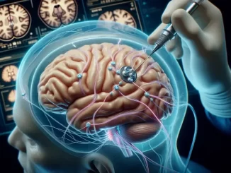 Ilustração de uma cirurgia cerebral realizada com tecnologia avançada, destacando novas terapias que podem rejuvenescer o cérebro e melhorar a memória.