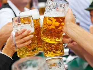 Celebrando a Oktoberfests 2025 no Brasil com pessoas brindando com canecas de cerveja, combinando tradição alemã e tecnologia em evento cultural.