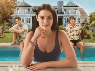 Cena do episódio final de 'O Verão Que Mudou Minha Vida' na plataforma Prime Video, com personagens na piscina em frente à casa de verão
