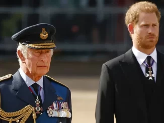 Príncipe Harry buscando reconciliação com a Família Real após deslize, ao lado de um oficial da realeza durante um evento oficial.