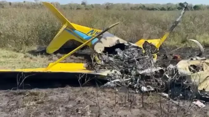 queda-de-aviao-no-pantanal-mata-arquiteto-kongjian-yu-e-equipe Imagem da queda de avião no Pantanal que matou o arquiteto Kongjian Yu e sua equipe em um acidente trágico, com destroços espalhados na vegetação.