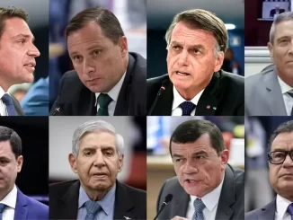 Imagem com membros do Congresso Nacional e do STF relacionados à condenação de Bolsonaro e aliados, destacando que a prisão ainda não é imediata após decisão do STF.