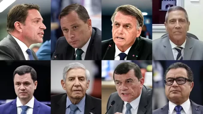 stf-condena-bolsonaro-aliados-prisao-nao-e-imediata Imagem com membros do Congresso Nacional e do STF relacionados à condenação de Bolsonaro e aliados, destacando que a prisão ainda não é imediata após decisão do STF.