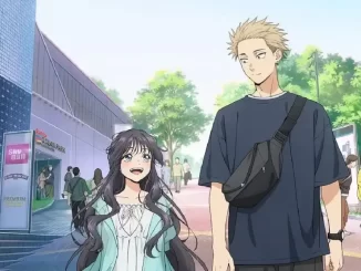 Cena de um anime com duas personagens jovens caminhando na rua, uma delas sorrindo e a outra com expressão mais séria, com destaque para a história de 'The Fragrant Flower' na Netflix.