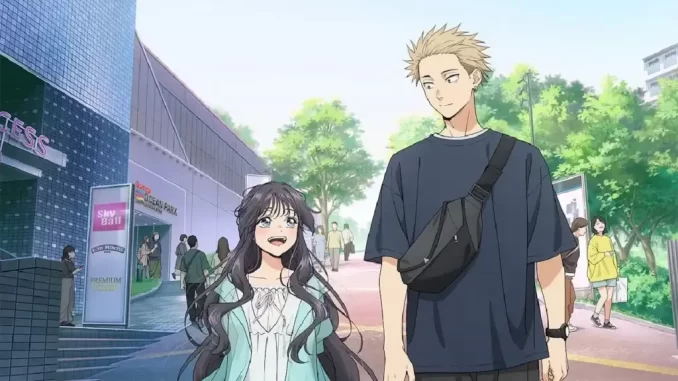 Cena de um anime com duas personagens jovens caminhando na rua, uma delas sorrindo e a outra com expressão mais séria, com destaque para a história de 'The Fragrant Flower' na Netflix.