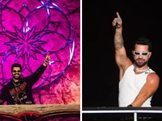 Alok e Dennis lançam a música 'Mimosa' com Nyasia, unindo funk e eletrônico, em uma apresentação animada com iluminação vibrante e energia contagiante.