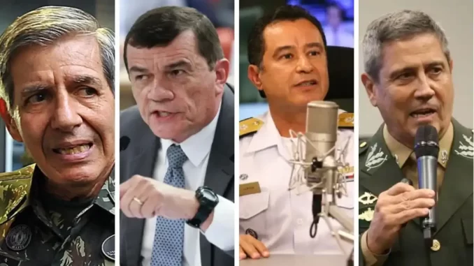 Imagem com quatro generais brasileiros, discutindo sobre prisões de generais indicando avanço democrático, conforme interpreta o historiador.