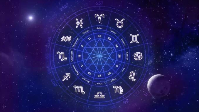 Imagem da roda do zodíaco com os doze signos, ilustrando astros no espaço, relacionada aos signos que costumam perdoar traição, segundo os astrólogos.