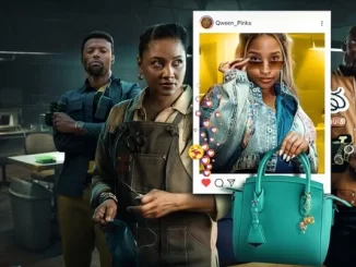Cena da série sul-africana Má Influencer, que alcançou o Top 2 global na Netflix, mostrando personagens em um ambiente dramático com uma jovem influencer em destaque.