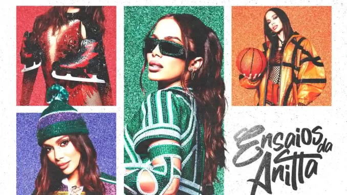Anitta lança o EP Ensaios com seis faixas perfeitas para o pré-Carnaval, apresentando estilo moderno e cores vibrantes na capa com fotos variadas da artista.