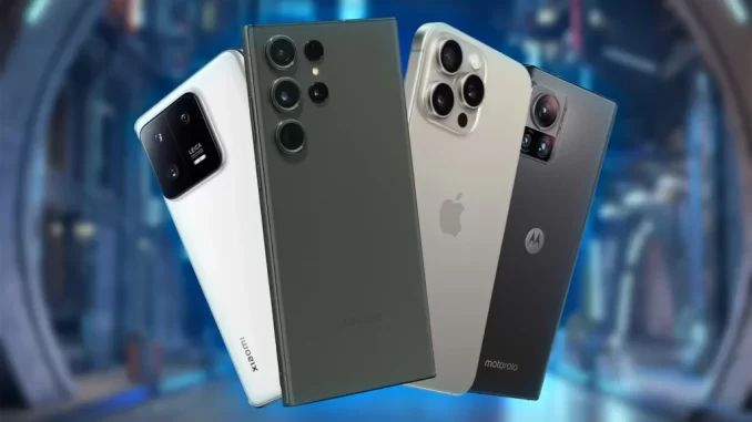 Promoção de Cyber Monday com descontos em celulares e tecnologia, exibindo smartphones de marcas como Apple, Samsung e Motorola com destaque para ofertas especiais.