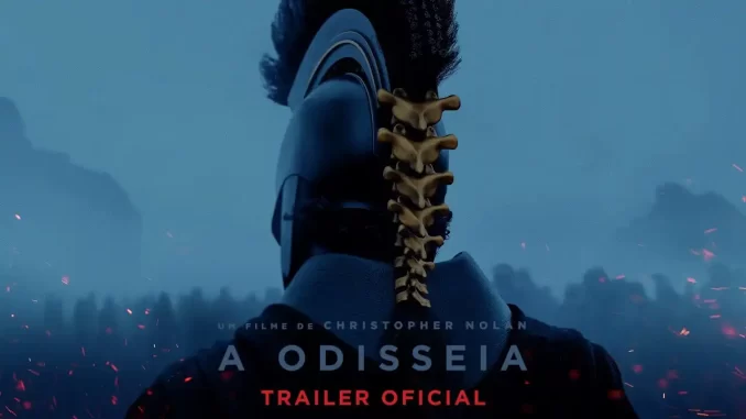 Trailer de 'A Odisseia' revela épico de Nolan para 2026 nas telas, com cenas impactantes e protagonista mascarado em cenário misterioso.