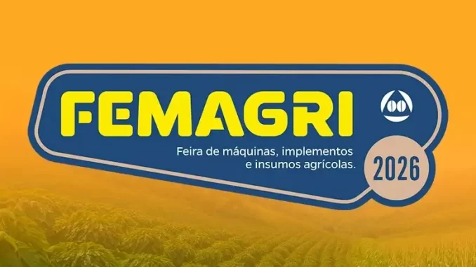 Imagem promocional da FEMAGRI 2026, feira de máquinas, implementos e insumos agrícolas, com destaque para inovação, na Exposar, promovida pela Cooxupé durante a Feira do Cerrado.