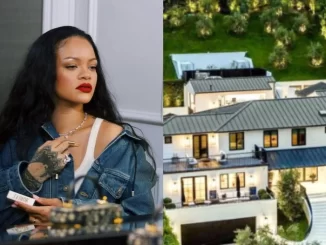 Disparos atingem a mansão de Rihanna em Beverly Hills, suspeita foi presa, e a propriedade é visível ao fundo ao lado de uma celebridade conhecida.
