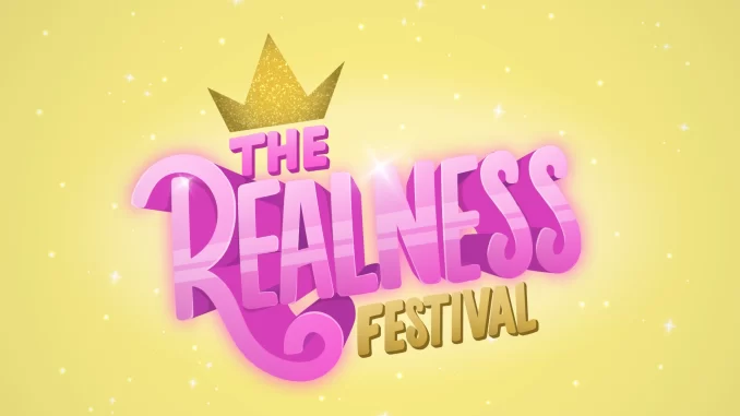 Logotipo do Festival The Realness 2026, destacando estrelas drag e celebrando a cultura brasileira com cores vibrantes.